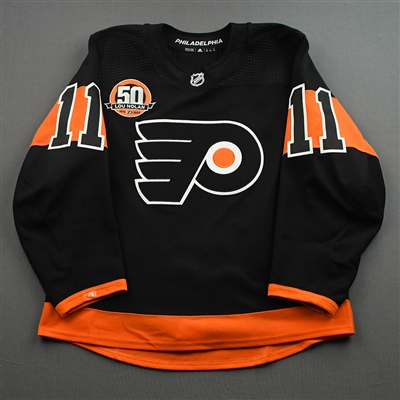 Travis Konecny - Game-Worn Third Jersey w/ Lou Nolan 50 Years Patch - April 9, 2022