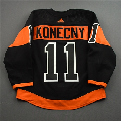 Travis Konecny - Game-Worn Third Jersey w/ Lou Nolan 50 Years Patch - April 9, 2022