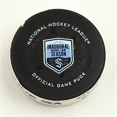 Jordan Kyrou - St. Louis Blues - Goal Puck - January 21, 2022 vs. Seattle Kraken (Kraken Inaugural Season Logo)
