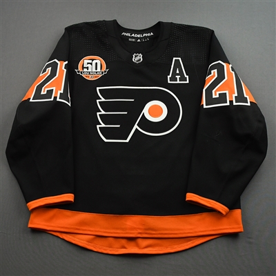 Scott Laughton - Game-Worn Third Jersey w/A, w/ Lou Nolan 50 Years Patch - April 9, 2022