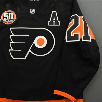 Scott Laughton - Game-Worn Third Jersey w/A, w/ Lou Nolan 50 Years Patch - April 9, 2022