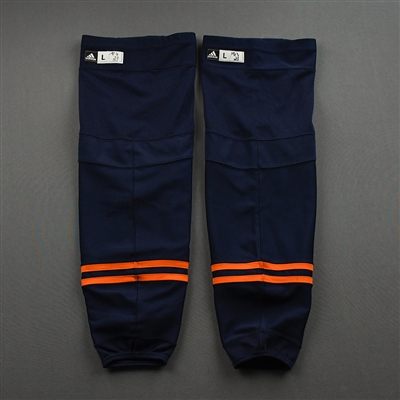 Connor McDavid - Game-Worn Navy adidas Socks - April 19, 2021 vs. Montreal Canadiens - Photo-Matched