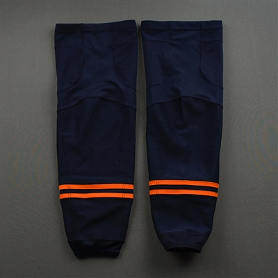 Connor McDavid - Game-Worn Navy adidas Socks - April 19, 2021 vs. Montreal Canadiens - Photo-Matched