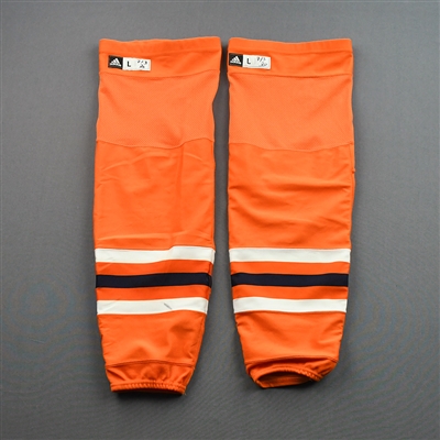 Connor McDavid - Game-Worn Orange adidas Socks - March 7, 2020 vs. Columbus Blue Jackets