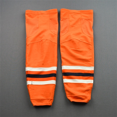 Connor McDavid - Game-Worn Orange adidas Socks - March 7, 2020 vs. Columbus Blue Jackets