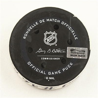 Mitchell Marner - Toronto Maple Leafs - Goal Puck - February 1, 2022 vs. New Jersey Devils (Devils Logo)