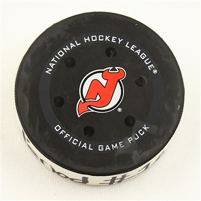 Mitchell Marner - Toronto Maple Leafs - Goal Puck - February 1, 2022 vs. New Jersey Devils (Devils Logo)