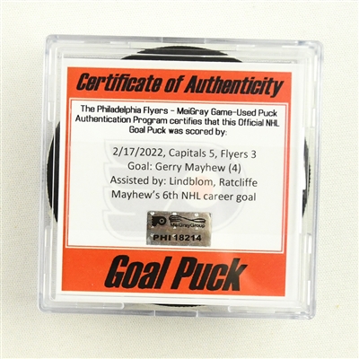 Gerry Mayhew - Philadelphia Flyers - Goal Puck - February 17, 2022 vs. Washington Capitals (Flyers Logo)