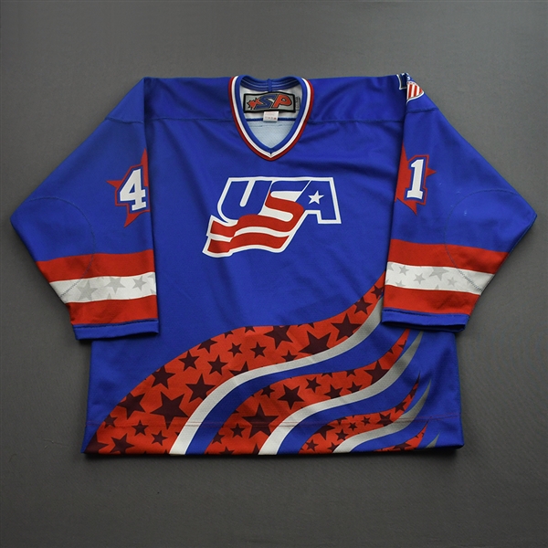 Oliver Moore - 2022 U.S. NTDP U-17 & U-18 - Game-Worn Heroes Appreciation 96 Throwback Autographed Jersey