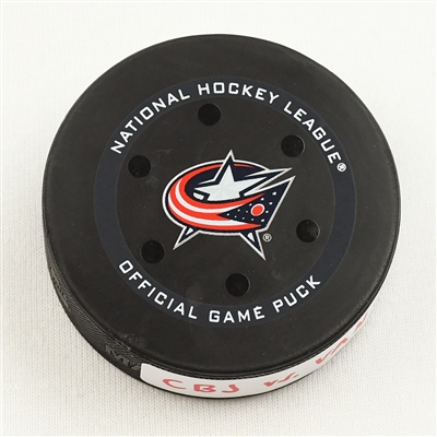 Jack Roslovic - Columbus Blue Jackets - Goal Puck - November 26, 2021 vs. Vancouver Canucks (Blue Jackets Logo)