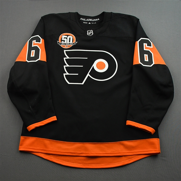 Travis Sanheim - Game-Worn Third Jersey w/ Lou Nolan 50 Years Patch - April 9, 2022