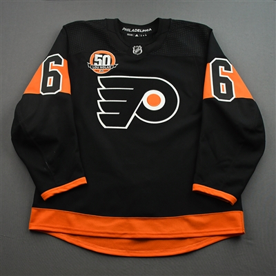 Travis Sanheim - Game-Worn Third Jersey w/ Lou Nolan 50 Years Patch - April 9, 2022