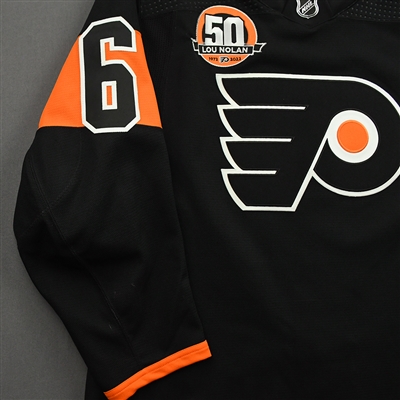 Travis Sanheim - Game-Worn Third Jersey w/ Lou Nolan 50 Years Patch - April 9, 2022