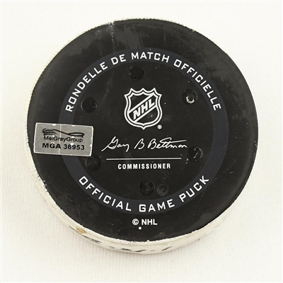 Jaccob Slavin - Carolina Hurricanes - Goal Puck - January 18, 2022 vs. Boston Bruins (Bruins Logo)