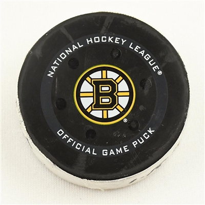 Jaccob Slavin - Carolina Hurricanes - Goal Puck - January 18, 2022 vs. Boston Bruins (Bruins Logo)