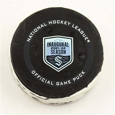 Carson Soucy - Seattle Kraken - Goal Puck - January 20, 2022 vs. San Jose Sharks (Kraken Inaugural Season Logo)