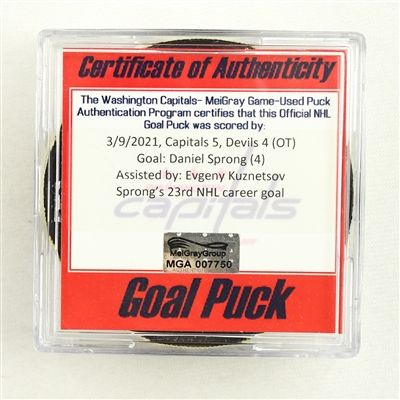 Daniel Sprong - Washington Capitals - Goal Puck - March 9, 2021 vs. New Jersey Devils (Capitals Logo)