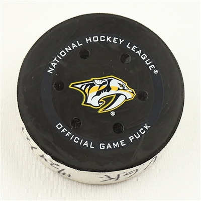 Mark Stone - Vegas Golden Knights - Goal Puck - November 24, 2021 vs. Nashville Predators (Predators Logo)