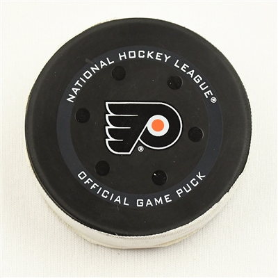Nick Suzuki - Montreal Canadiens - Goal Puck - March 13, 2022 vs. Philadelphia Flyers (Flyers Logo)