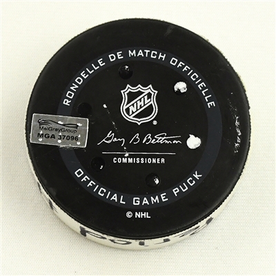 Troy Terry - Anaheim Ducks - Goal Puck - March 12, 2022 vs. New Jersey Devils (Devils Logo)