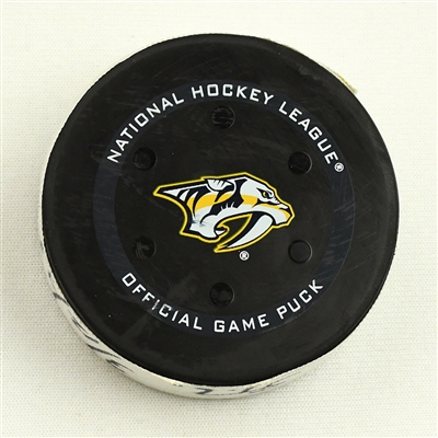 Robert Thomas - St. Louis Blues - Goal Puck - March 12 2022 vs. Nashville Predators (Predators Logo)