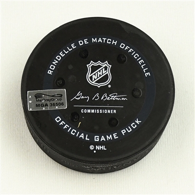 Brady Skjei - Carolina Hurricanes - Goal Puck - January 1, 2022 vs. Columbus Blue Jackets (Blue Jackets Logo) 