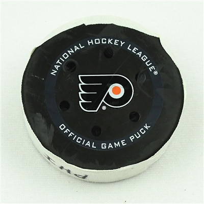 Cam Atkinson - Philadelphia Flyers - Goal Puck - December 14, 2021 vs. New Jersey Devils (Flyers Logo) - 1st of a Hat Trick
