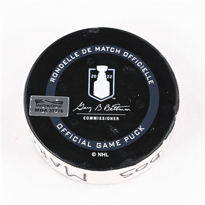Brad Marchand - Boston Bruins - Goal Puck - May 6, 2022 vs. Carolina Hurricanes (Bruins Logo) - 2022 Stanley Cup Playoffs - Round 1, Game 3