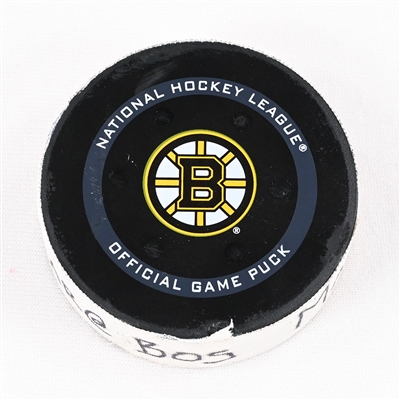 Brad Marchand - Boston Bruins - Goal Puck - May 6, 2022 vs. Carolina Hurricanes (Bruins Logo) - 2022 Stanley Cup Playoffs - Round 1, Game 3
