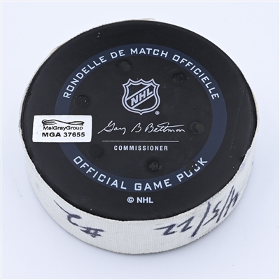 Ryan Johansen - Nashville Predators - Goal Puck - April 5, 2022 vs. Minnesota Wild (Predators Logo) - 2021-22 NHL Season