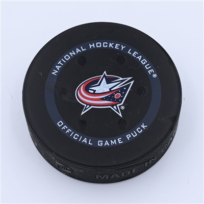 Cole Sillinger - Columbus Blue Jackets - Goal Puck - April 28, 2022 vs Tampa Bay Lightning (Blue Jackets logo) - 2021-22 NHL Season