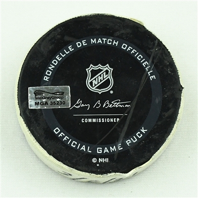Noel Acciari - Florida Panthers - Goal Puck - March 6, 2021 vs. Nashville Predators (Predators Logo) - 1st Goal of Hat Trick