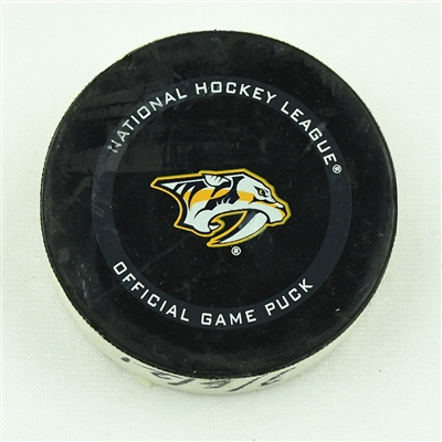 Noel Acciari - Florida Panthers - Goal Puck - March 6, 2021 vs. Nashville Predators (Predators Logo) - 1st Goal of Hat Trick