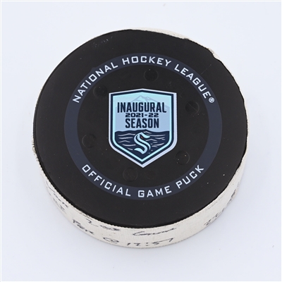 Michael Amadio - Vegas Golden Knights - Goal Puck - March 30, 2022 vs. Seattle Kraken (Kraken Inaugural Season Logo) - 2021-22 NHL Season
