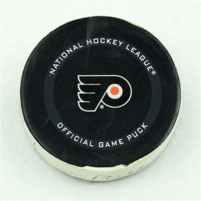 Rasmus Asplund - Buffalo Sabres - Goal Puck - April 11, 2021 vs. Philadelphia Flyers (Flyers Logo)