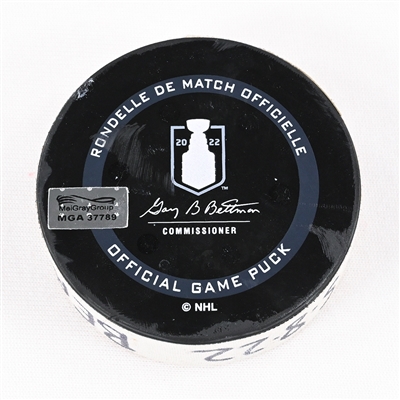 Patrice Bergeron - Boston Bruins - Goal Puck - May 8, 2022 vs. Carolina Hurricanes (Bruins Logo) - 2022 Stanley Cup Playoffs - Round 1, Game 4