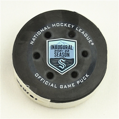 Oliver Bjorkstrand - Columbus Blue Jackets - Goal Puck - December 11, 2021 vs. Seattle Kraken (Kraken Inaugural Season Logo) 