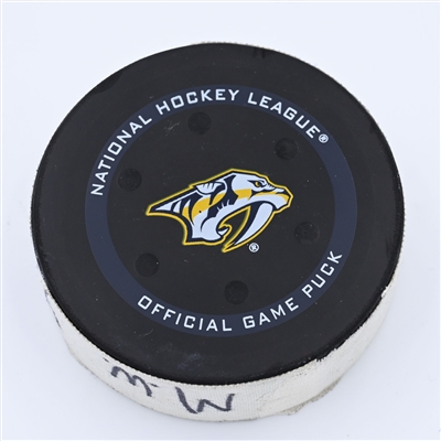 Nick Bjugstad - Minnesota Wild - Goal Puck - April 24, 2022 vs Nashville Predators (Predators logo) - 2021-22 NHL Season