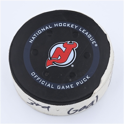 Rasmus Dahlin - Buffalo Sabres - Goal Puck - April 21, 2022 vs New Jersey Devils (New Jersey Devils logo) - 2021-22 NHL Season