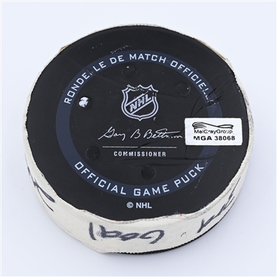 Rasmus Dahlin - Buffalo Sabres - Goal Puck - April 21, 2022 vs New Jersey Devils (New Jersey Devils logo) - 2021-22 NHL Season