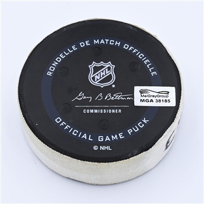 Alex DeBrincat - Chicago Blackhawks - Goal Puck - March 5, 2022 vs Philadelphia Flyers (Flyers logo) - 2021-22 NHL Season
