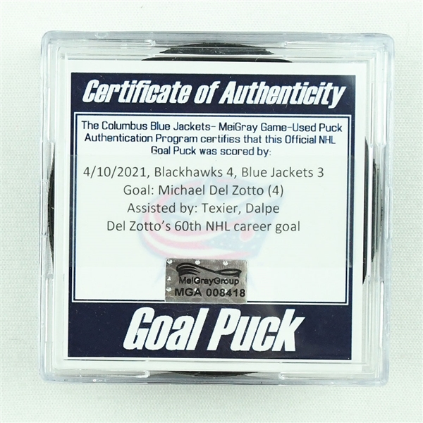 Michael Del Zotto - Columbus Blue Jackets - Goal Puck - April 10, 2021 vs. Chicago Blackhawks (Blue Jackets 20th Anniversary Logo)