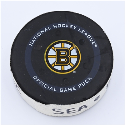 Joonas Donskoi - Seattle Kraken - Goal Puck - February 2, 2022 vs Boston Bruins (Boston Bruins logo) - 2021-22 NHL Season