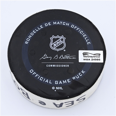 Joonas Donskoi - Seattle Kraken - Goal Puck - February 2, 2022 vs Boston Bruins (Boston Bruins logo) - 2021-22 NHL Season