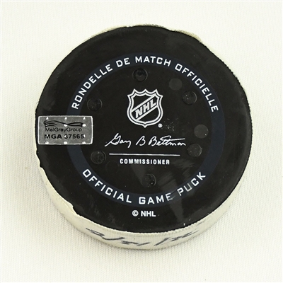 Jordan Eberle - Seattle Kraken - Goal Puck - February 24, 2022 vs. Boston Bruins (Kraken Inaugural Season Logo) 