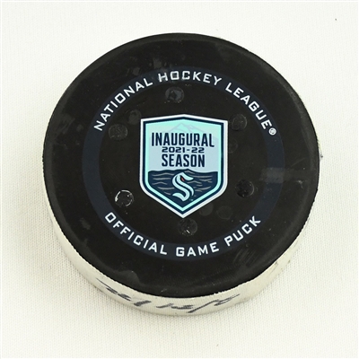 Jordan Eberle - Seattle Kraken - Goal Puck - February 24, 2022 vs. Boston Bruins (Kraken Inaugural Season Logo) 