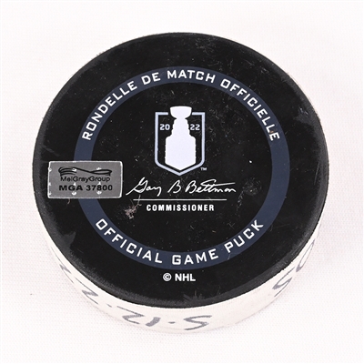 Derek Forbort - Boston Bruins - Goal Puck - May 12, 2022 vs. Carolina Hurricanes (Bruins Logo) - 2022 Stanley Cup Playoffs - Round 1, Game 6