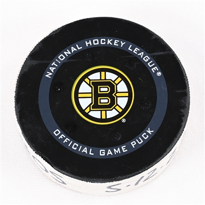 Derek Forbort - Boston Bruins - Goal Puck - May 12, 2022 vs. Carolina Hurricanes (Bruins Logo) - 2022 Stanley Cup Playoffs - Round 1, Game 6