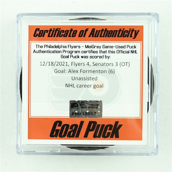 Alex Formenton - Ottawa Senators - Goal Puck - December 18, 2021 vs. Philadelphia Flyers (Flyers Logo)