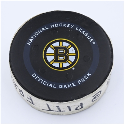 Trent Frederic - Boston Bruins - Goal Puck - April 16, 2022 vs Pittsburgh Penguins (Boston Bruins logo) - 2021-22 NHL Season